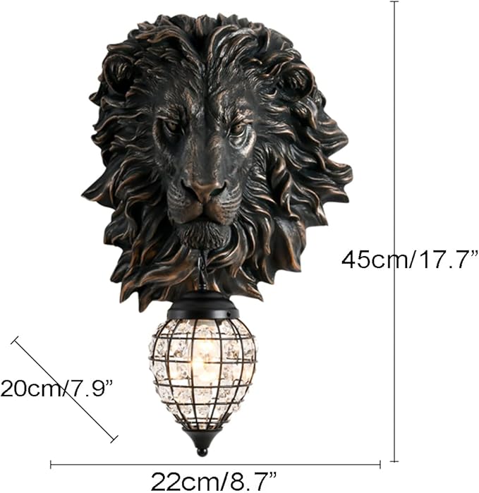 Lion Head Wall Decor Sconces Wall Lighting Retro Baroque Crystal Sconce Gold Luxury Wall Lights Fixtures for Living Room Bedroom Bedside Stairs Bathroom Mirror Headlights Lamp, E26 (B-2) - Bloomnest