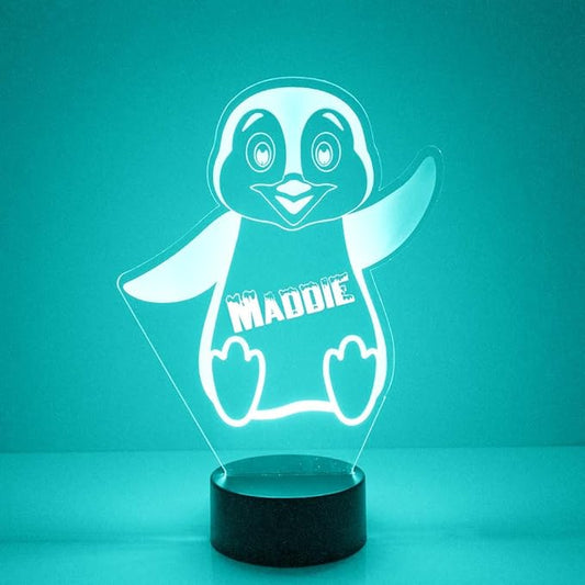 Penguin Custom 3D Illusion Lamp with Remote | LED Night Light with Personalized Name, Logo, Image, Design | 4 Modes, 16 Light Colors | USB or Battery Power | Made in The USA - Bloomnest