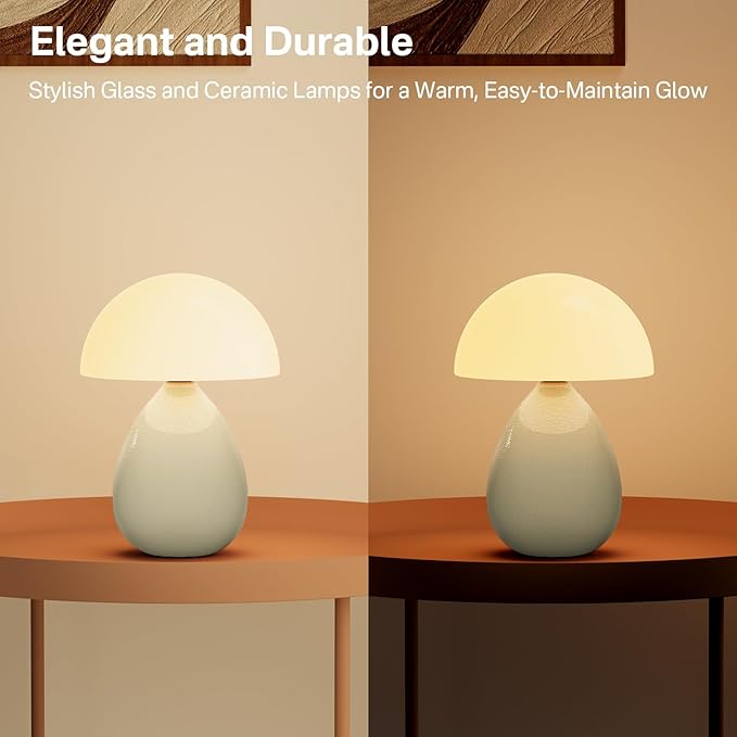 Mushroom Lamp Table Lamp for Bedroom,Desk Lamp Bedside Small Lamps for Living Room Night Stands,Table Lamps Cute Modern Mid Century Lamps,Unique Ice Crackle Ceramic Living Room Decor(Cream) - Bloomnest