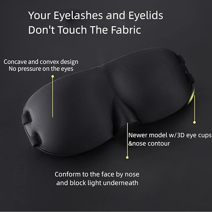 ALASKA BEAR Sleep Mask 2 Straps, Deep Concave Molded Foam Mask with Convex Eye Cups and Light Blocking Nose Contour, Two Adjustable Elastic Bands Stay on Head w/o Slipping, Black - Bloomnest