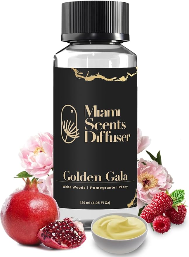 Golden Gala Scent Inspired by Aria Hotel 4 Fl Oz - 120 ml Essential Oils Aroma for Home Office Diffuser Luxury Fragance Refill - Aromatherapy Fresh Natural Blend of White Wood, Pomegrante and Peony. - Bloomnest