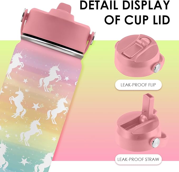 Unicorn Gifts 16 oz Water Bottle with Straw Lid, Stainless Steel Insulated Tumbler, Leak Proof, BPA - Free, Cute Rainbow Unicorn Pattern Mug for Birthday, Christmas, Daily Use, Travel (1pc) - Bloomnest