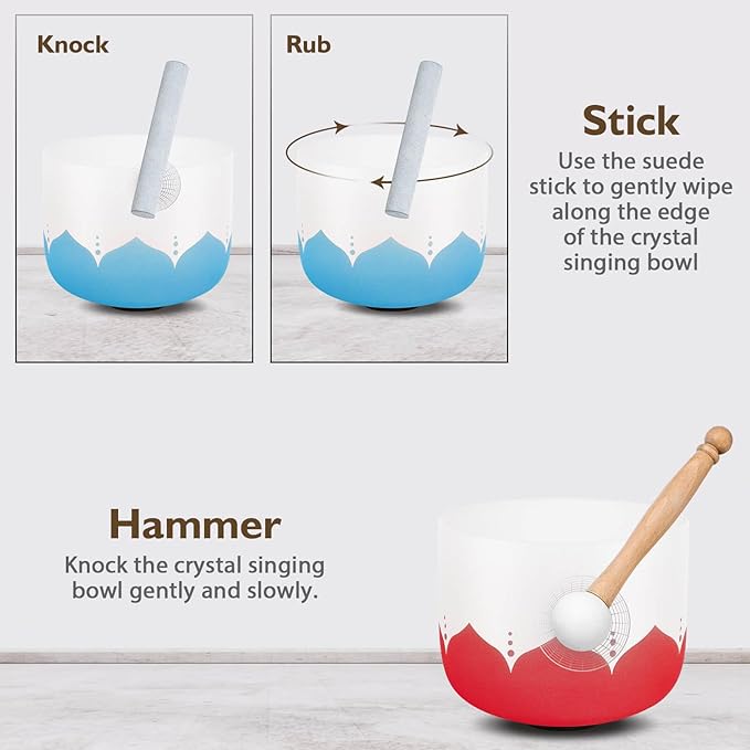 432hz Crystal Singing Bowl Healing 6-12inch Set of 7 Lotus for Meditation Yoga Heart Chakra Singing Bowls Heavy Duty Carrying Case Rubber Mallet Suede Striker - Bloomnest