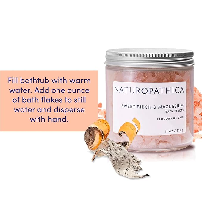 Naturopathica Sweet Birch and Magnesium Bath Flakes, Soothing Daily Bath Soak for Muscle Discomfort, Bathing Alternative to Epsom Salt, Relaxing Tension Relief Soak for Men and Women, 11 oz - Bloomnest