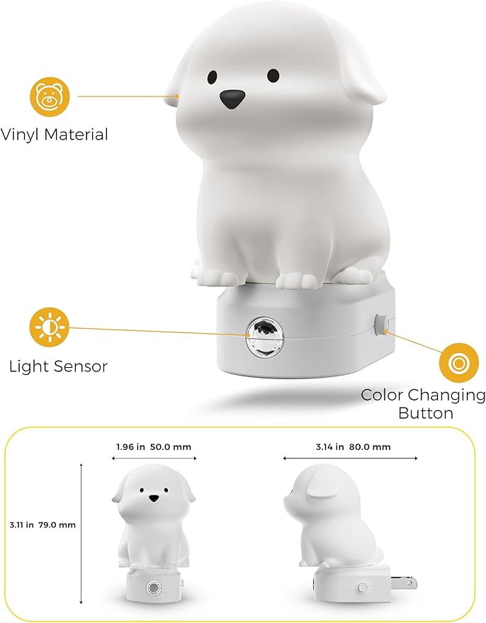 L LOHAS LED Plug in Night Light for Kids, 3D Cute Puppy Night Lights with Dusk to Dawn Sensor, RGB+Soft White 3000K Dog Night Light, Christmas Birthday Gift Nightlight for Kids, Room Decor - Bloomnest