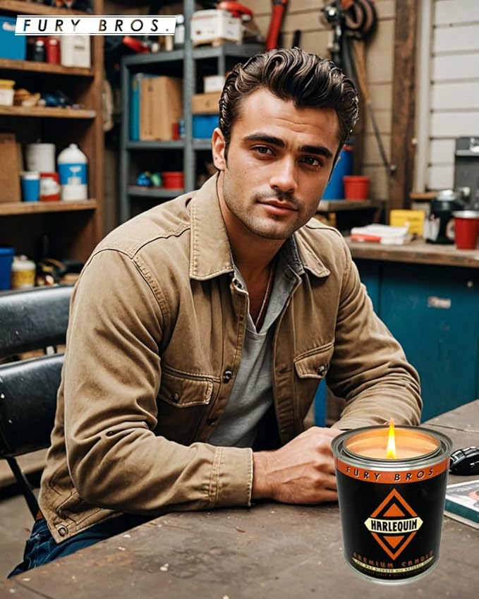 Fury Bros. Scented Candles for Men | Harlequin | Absinthe & Black Cedar | Natural Soy Wax | Hand-Poured in The USA | Long 70-80 Hour Burn (12.5 oz) | Vintage-Inspired Tin Design | Dad Home Gift - Bloomnest