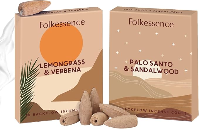 Folkulture Backflow Incense Cones (20 Cones) | Set of 2 Waterfall Insence Cones for Meditation, Aromatherapy, Daily Use | No Charcoal, Organic, Non Toxic Palo Santo Sandalwood Scented Inscents-Cones FOLKULTURE