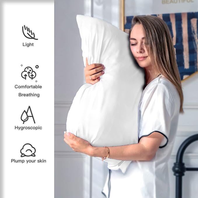 Natural Mulberry Silk Pillowcase for Hair and Skin Queen Size 20"X30" Pillow Case with Hidden Zipper Soft Breathable Smooth Cooling Silk Pillow Covers for Sleeping (White,Queen,1Pcs) - Bloomnest