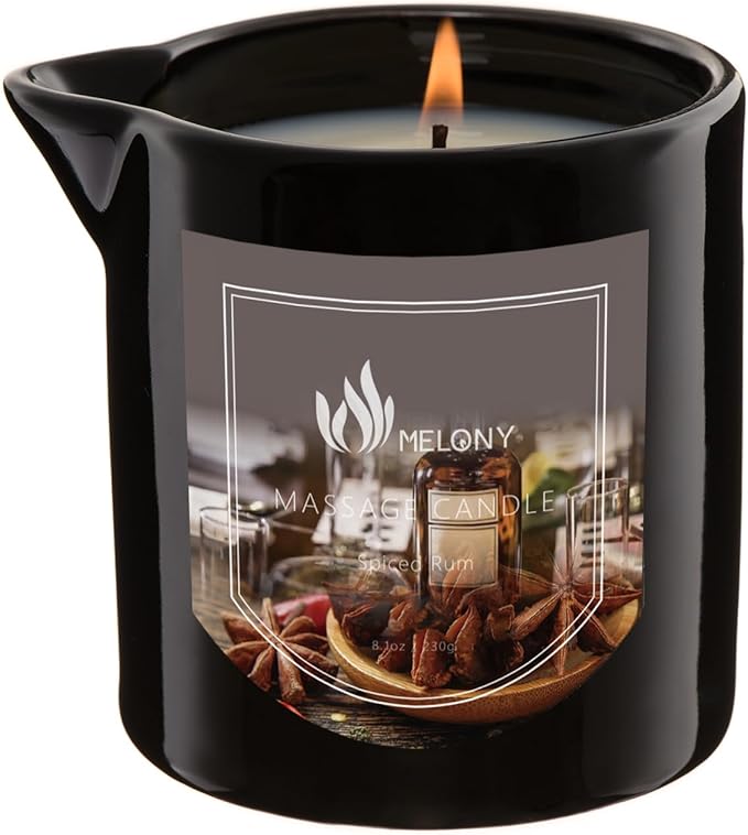 MELONY Massage Oil Candle | Great for Calming, Soothing and to Relax | with Natural Soy Wax | 8.1oz (Spiced Rum) - Bloomnest