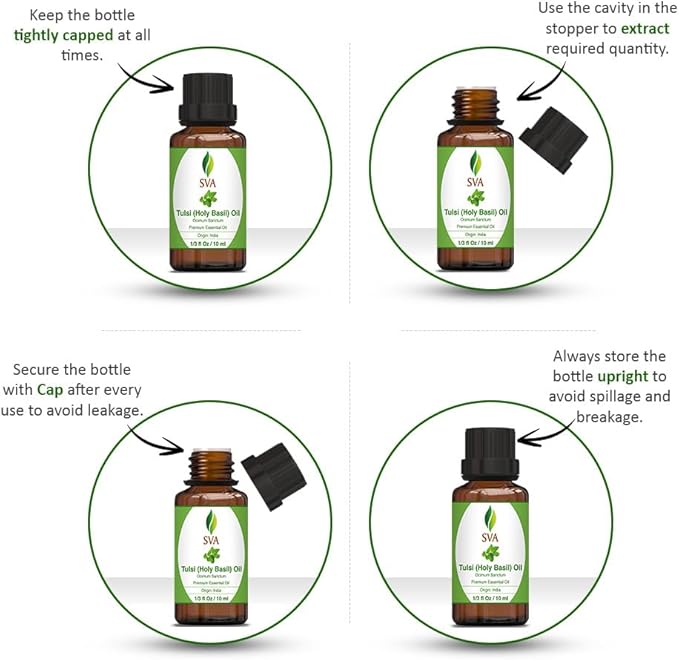 SVA Holy Tulsi Essential Oil – 1/3 Fl Oz – 100% Natural Tulsi Oil - for Diffuser, Hair Care, Face, Skin Care, Aromatherapy, Scalp and Body Massage, Soap and Candle Making - Bloomnest