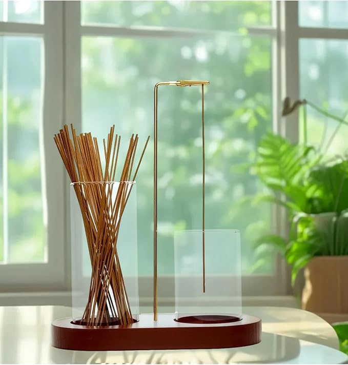 2 in 1 Glass Incense Holder for Sticks with 9-Hole Upright Burner, Ash Catcher, Cleaning Brush & Greeting Card, Meditation & Yoga Accessories,Gift for Home Decor (Light Base) - Bloomnest