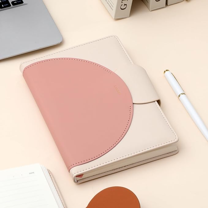 CAGIE Lined Journal for Women, 100GSM Leather Journals for Writing with Buckle Closure,A5 Hardcover Diary Journaling Notebooks for Business Work School Note Taking 5.9" x8.59 (Pink) - Bloomnest
