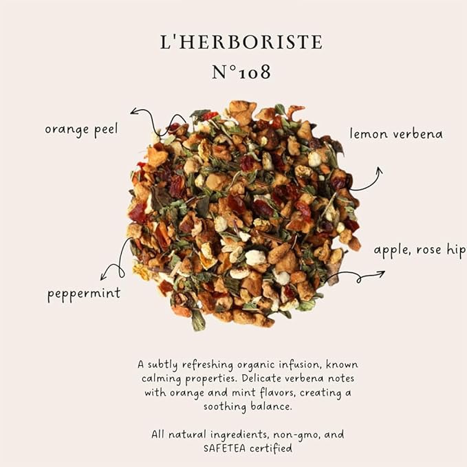Palais des Thés Caffeine-Free Tea - L'Herboriste N°108 Organic Relaxation Herbal Blend with Lemon Verbena, Orange & Mint - Premium Tea Bags, Serves 20 Cups - Bloomnest