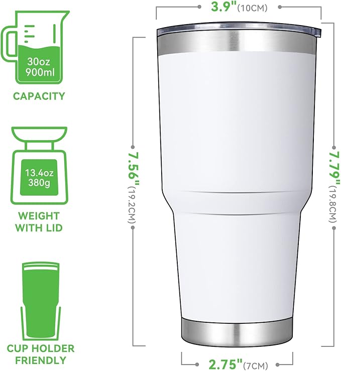 DOMICARE 30 oz Tumbler with Lid and Straw, Stainless Steel Tumblers Bulk, Insulated Vacuum Double Wall Travel Coffee Mug, Durable Powder Coated Tumbler Cups (White, 12) - Bloomnest