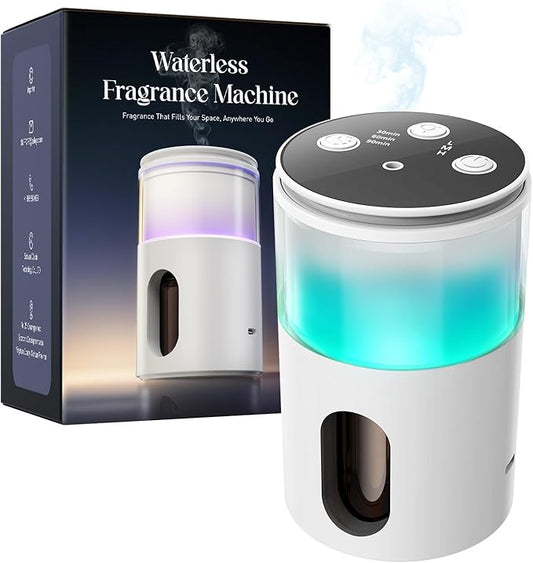 Waterless Diffuser for Essential Oil: Mini Battery Scent Diffuser for Room&Home&Car with 9 Colors LED Light - Aroma Cool Mist Machine Snow White - Bloomnest