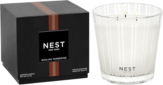NEST New York Scented 3-Wick Candle, Sicilian Tangerine - 21.2 oz - Up to 100-Hour Burn Time - Reusable Glass Vessel - Bloomnest