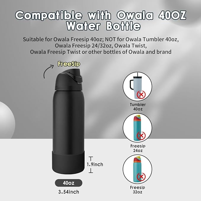 2PCS Silicone Water Bottle Boot, Compatible with Owala 24oz 32oz 40oz, Protective Anti-Scratch & Anti-Dent No Noise Sleeve Cover for FreeSip/Twist/Flip Water Bottles (Very Very Dark, 40oz) BKBY