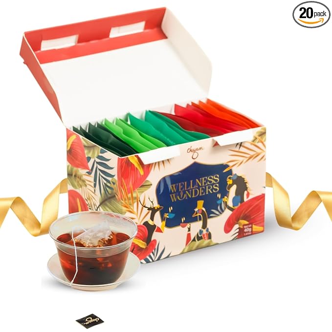 CHAYAM Assorted Tea Bags Variety Pack | 20 Pyramid Tea Bags - 5 Flavours x 4 each | Tea Bag Sampler Assortment | Green Tea, Herbal Tea Gift Box - Bloomnest