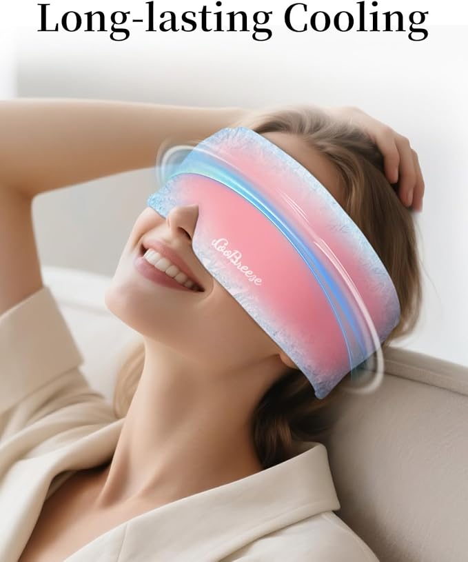 Cooling Eye Mask for Puffy Eyes, Headache and Migraine Relief Gel Eye Mask, for Headache, Puffiness, Eye Strain, Sinusitis & Post-Surgery Care – Large Soft Reusable Cold Eye Compress, Light Pink