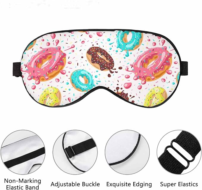 Donuts Sleep Eye Mask Pink Chocolate Lemon Blue Mint Glaze Falling Splashes Colored Glaze Sprinkles Men Women Sleep Mask with Adjustable Strap Eye Cover Eye Shade for Travel, Nap,Meditation - Bloomnest