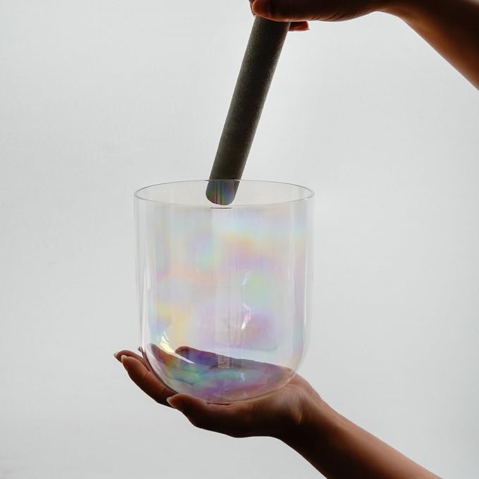 Hye-eun 5.25Inch B Note Crown Chakra Clear Cosmic Light Crystal Singing Bowl Quartz Sound Bowl with Free Mallet & O-ring are Included - Bloomnest