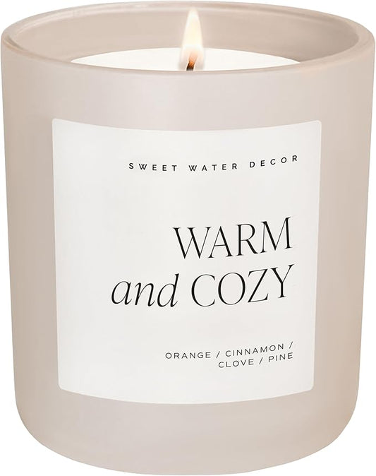 Sweet Water Decor Warm and Cozy Soy Candle - Orange, Cinnamon, Clove, and Pine Scented Candle for Home - 15oz Tan Matte Jar, 70+ Hour Burn Time, Made in The USA - Bloomnest