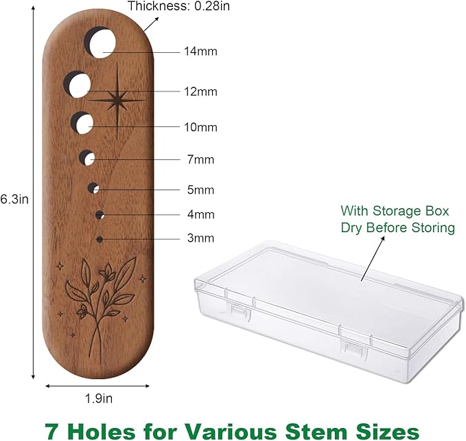 Herb Stripper Vegetable Leaf Herb Stripper Chopper Tool Handmade Wood 7 Hole Sizes Durable & Elegant Kitchen Tool with Storage Case Ideal Gift for Cooks - Black Walnut - Bloomnest