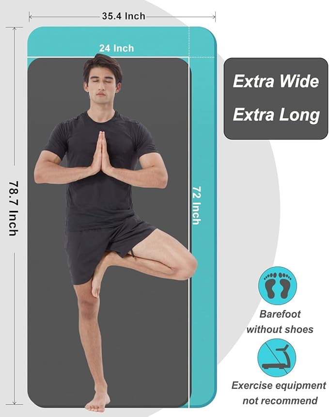 Yoga Mat Thick Wide Yoga Mats for Women Men Large Exercise Mat 78"x35" 1/2 Inch Workout Mat for Home Gym, with Carrying Yoga Bag