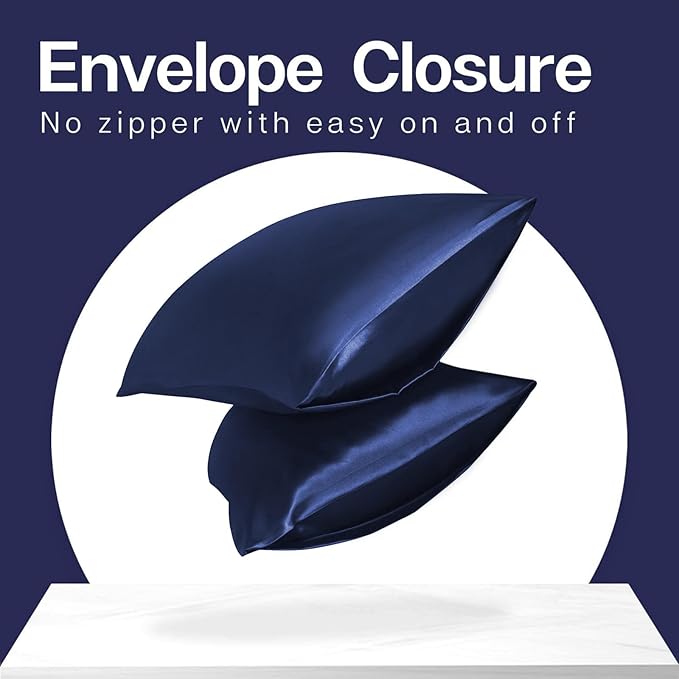 MR&HM Satin Pillowcase for Hair and Skin, Silk Satin Pillowcase 2 Pack, King Size Pillow Cases Set of 2, Silky Pillow Cover with Envelope Closure (20x40, Navy Blue) - Bloomnest