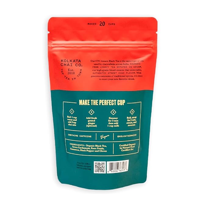 Kolkata Chai Signature Masala Chai & Rose Chai Combo Pack, Makes 40 cups, Premium loose leaf tea and spice blend, All Natural - Bloomnest