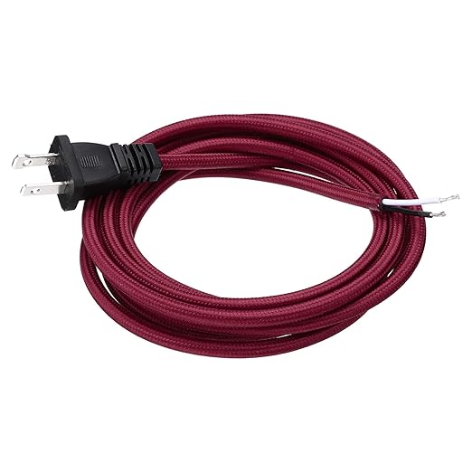 uxcell 8Ft 18/2 Cloth Covered Lamp Cord with Plug, Vintage Electrical Lamp Cord with Stripped Ends for Extension Wiring DIY Repairing, Claret