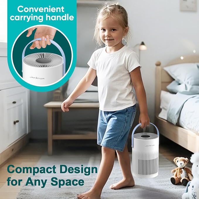 Jafanda Small Air Purifier JF068, 20dB Sleep Mode, Portable Air Cleaner with Handle, 3-Stage HEPA Filtration for Dust, Pollen, Pet Fur, Smoke, 7-Color Light for Home/Bedroom/Dorm/Office/Travel - Bloomnest