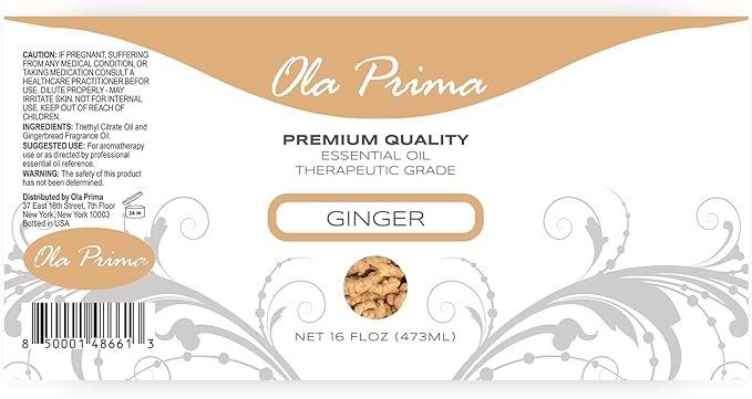 Ola Prima Ginger Essential Oil (16 oz Bulk) – Therapeutic Grade Oil for Aromatherapy, Diffusers, Cleaning, Lotions, Creams, Bath Bombs, Scrubs, & Candles - Bloomnest