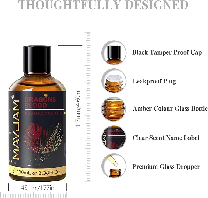 MAYJAM 100ML/3.38FL.OZ Dragons Blood Fragrance Oils with Glass Dropper, Essential Oils for Diffusers for Home, Long Lasting Scented Oils for Diffusers Soap Candle Making - Bloomnest