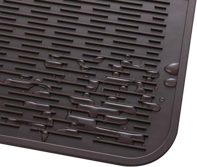 Silicone Dish Drying Mat for Multiple Usage,Easy clean,Eco-friendly,Heat-resistant Silicone Mat for Kitchen Counter or Sink,Refrigerator or Drawer Liner Coffee 3XL 28 inches x 18 inches - Bloomnest