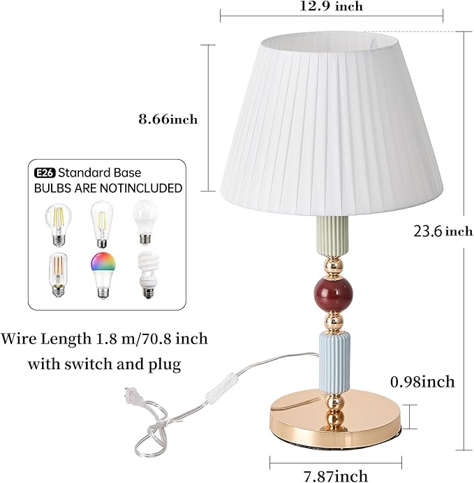White Fabric Shade Table Lamp Modern Metal Desk Lamp with Plug Cord Switch for Bedroom Bedside - Bloomnest