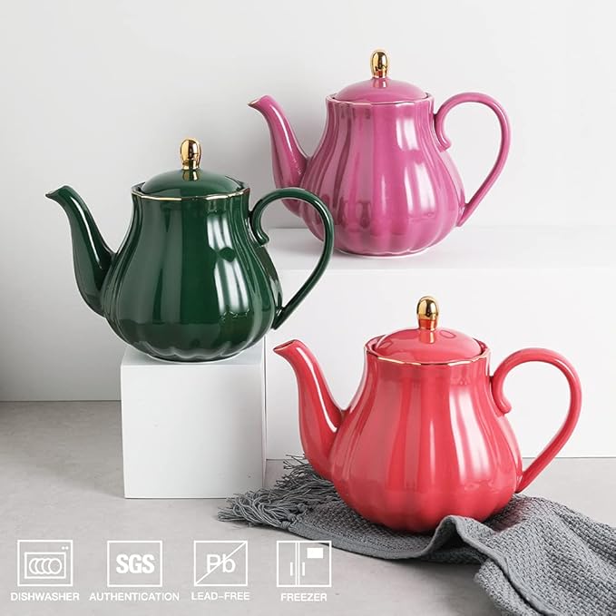 Sweejar Royal Teapot, Ceramic Tea Pot with Removable Stainless Steel Infuser, Blooming & Loose Leaf Teapot - 28 Ounce(Jade) - Bloomnest