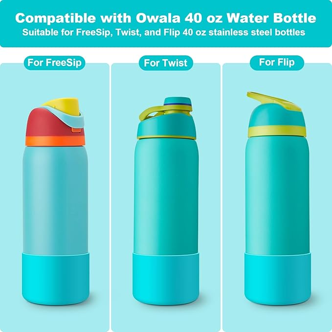 2PCS Silicone Water Bottle Boot for Owala 24oz 32oz 40oz, Anti-Slip Protective Sleeve Bottom Bumper Protector for FreeSip, Twist, and Flip Stainless Steel Water Bottles Alwenid