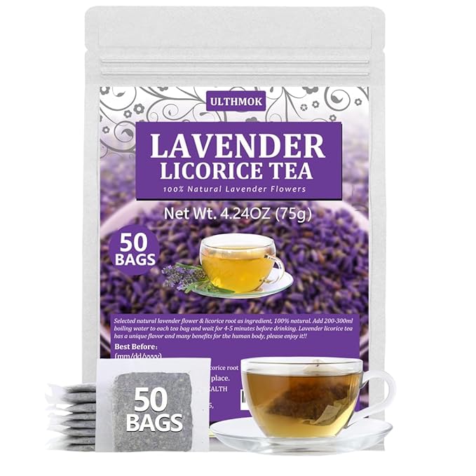 Premium 50 Lavender Licorice Tea Bags, Made with Natural Lavender Flowers & Wild Licorice Root, for Relaxation & Sleep & Wellness, Caffeine Free & No Artificial Flavors. - Bloomnest