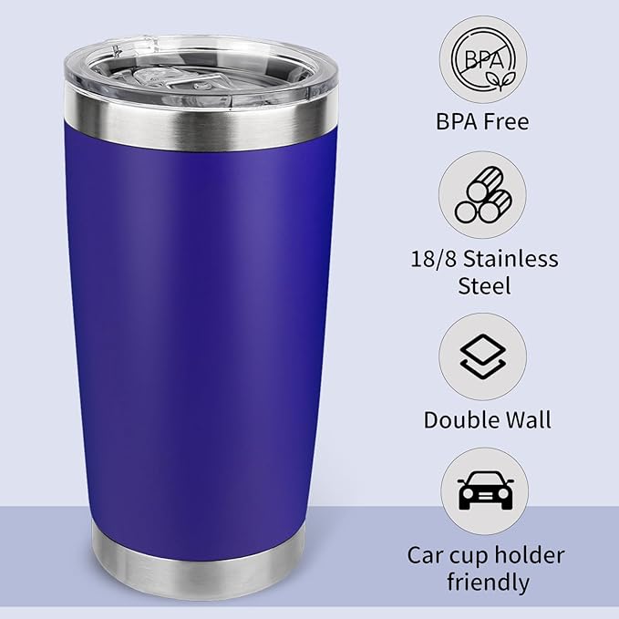 20oz Stainless Steel Tumbler Bulk with Lid, Travel Mug - Double Wall Vacuum Powder Coated Cup - Dark Blue, 12 Pack - Bloomnest