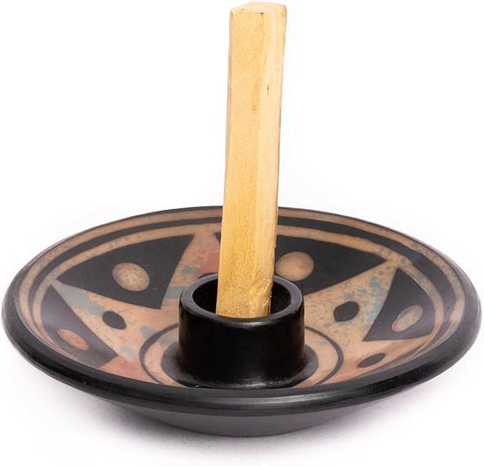 Palo Santo Holder with 5 Sticks - Luna Sundara Handmade Ceramic Incense Burner - Apricot Chulucanas Pottery from Peru - Smudge Bowl for Sage - Aromatherapy Gift Set LunaSundara