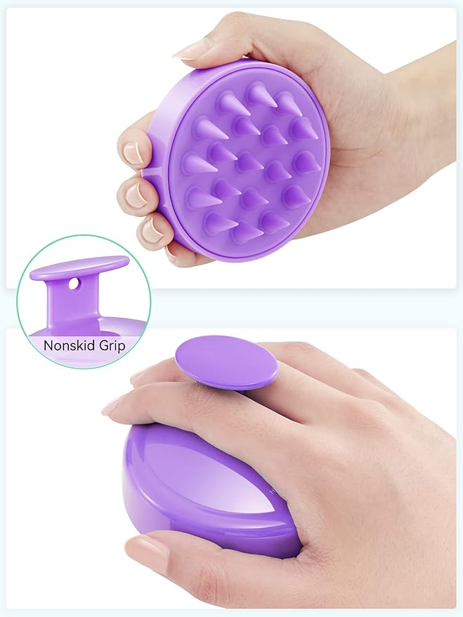 HEETA Scalp Massager Hair Growth, Soft Silicone Scalp Scrubber Shampoo Brush for Exfoliation, Dandruff Removal Head Massage Stress Relax, Wet & Dry Use for Thick Thin Curly Hair Care, Purple HEETA