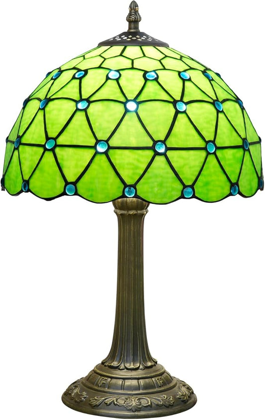 Green Tiffany Lamp For Bedrooms Bedside Stained Glass Table Lamp Farmhouse Lamps Night Stands Retro Traditional Nightstand Desk Decor Blue Beads Side Living Room End Desk Reding Lighting 12x12x19 Inch - Bloomnest