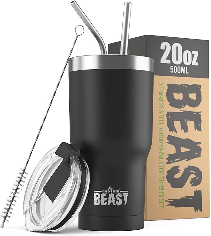 Beast 20 oz Tumbler Stainless Steel Vacuum Insulated Coffee Ice Cup Double Wall Travel Flask (Matte Black) - Bloomnest