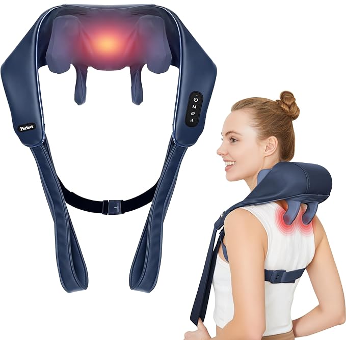 Neck Massager with Heat for Pain Relief Deep Tissue,6D Shiatsu Kneading Massage,Cordless Rechargeable for Neck,Shoulder,Gifts for Mom/Dad(PU-Dark Blue)