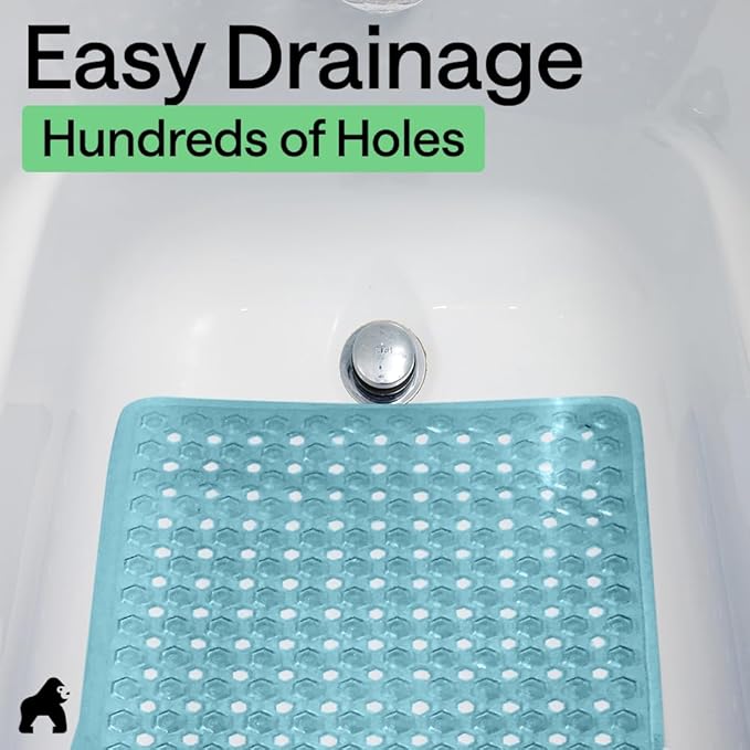GORILLA GRIP Patented Bath Tub Shower Mat, Machine Washable Bathtub Floor Liner Mats, Suction Cups and Drain Holes to Keep Tubs Clean, Soft on Feet, Bathroom Essentials, 35x16 Inch, Clear Turquoise - Bloomnest