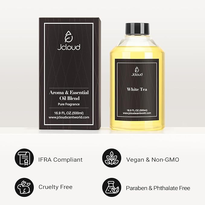JCLOUD White Tea Hotel Diffuser Oil - 16.9 Fl Oz (500mL) - Luxury Cold Air Diffuser Oil Refill & Hotel Scent Essential Oils Bulk for Home, Aromatherapy, Offices - Bloomnest