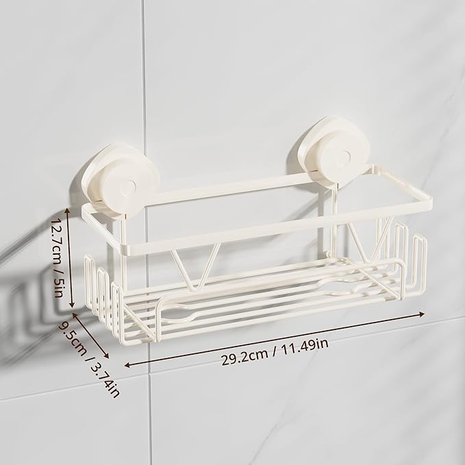 KEGII Shower Caddy Suction Cup with Hooks, Large Capacity Shower Suction Shelf, Heavy Duty Bathroom Organizer, No Drilling Stainless Steel Shampoo Holder for Bathroom Storage, Cream White - Bloomnest