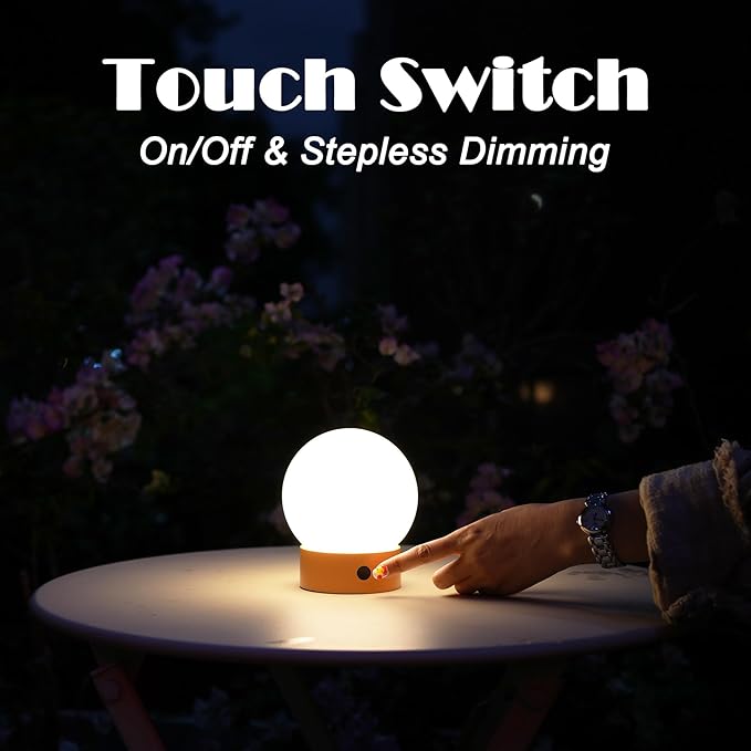 Small Cute Cordless Table Lamp Rechargeable, Battery Operated Shower Lamp Waterproof, Touch Dimmable Globe Ambient Light for Outdoor/Bedside/Patio/Dining (Orange) - Bloomnest