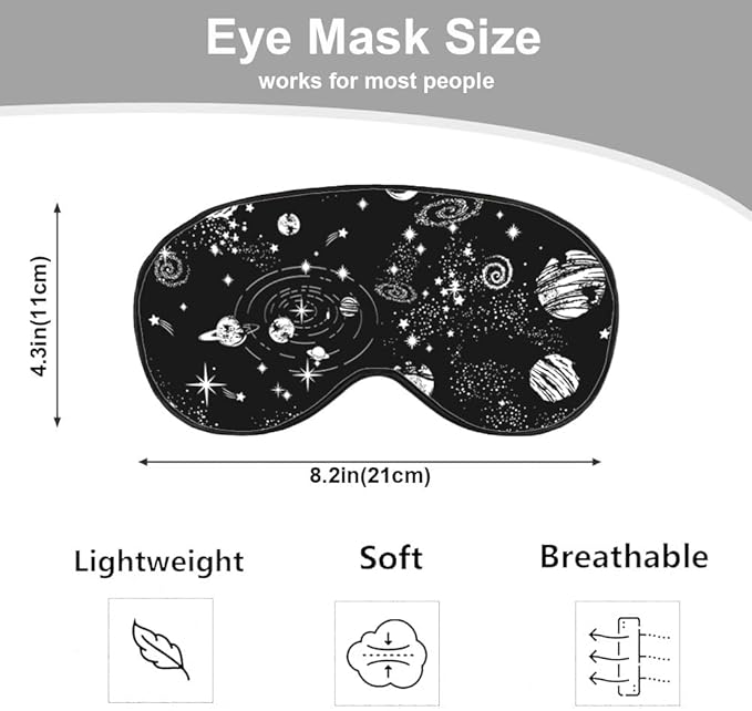 Space Galaxy Sleep Eye Mask Universe Star Moon Planets Constellation Black Silk Eye Mask Sleeping Soft for Men Women Boy Girl Airplane Travel with Elastic Strap - Bloomnest
